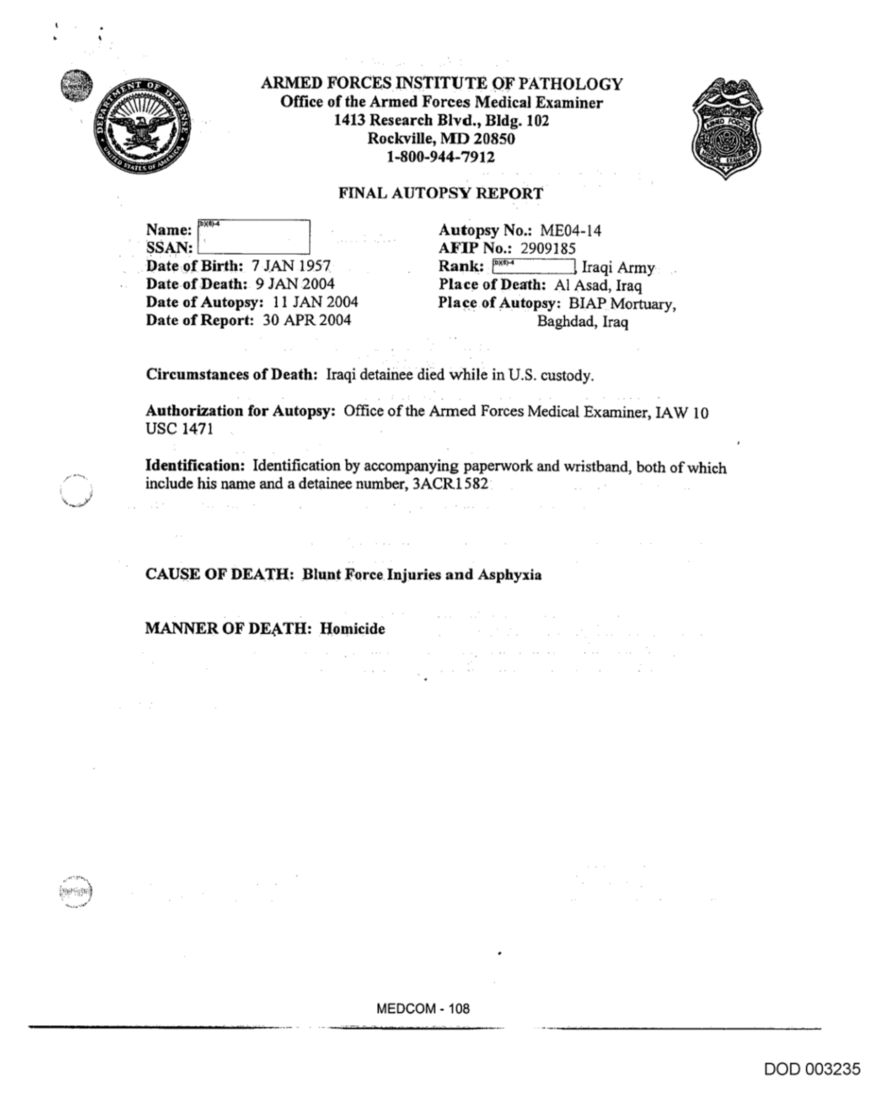 Deeper Look: Jenny Holzer FINAL AUTOPSY REPORT DOD 003235-DOD 003241 ...