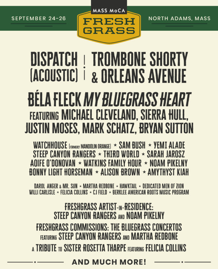 FreshGrass Festival 2021 lineup featuring Dispatch, Trombone Shorty & Orleans Avenue, Bela Fleck, and many more!