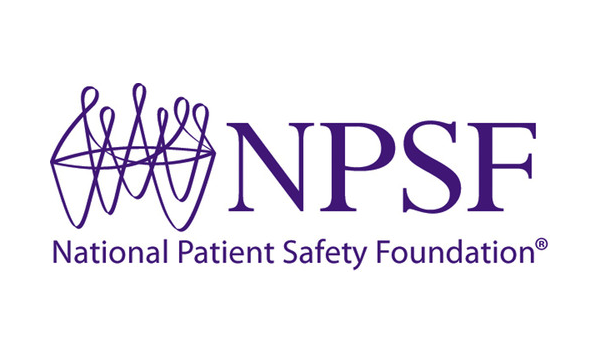 National Patient Saftey Foundation- initials NPSF, next to sketch of a group embracing