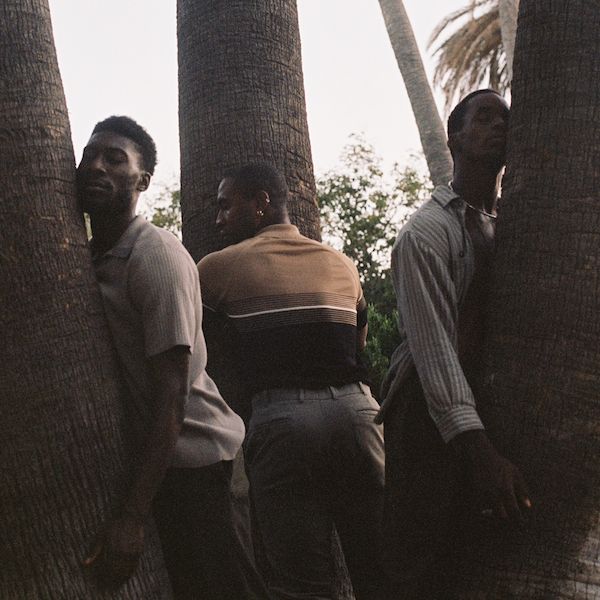 Clifford Prince King, us, you and me. Three black men leaning against palm tree