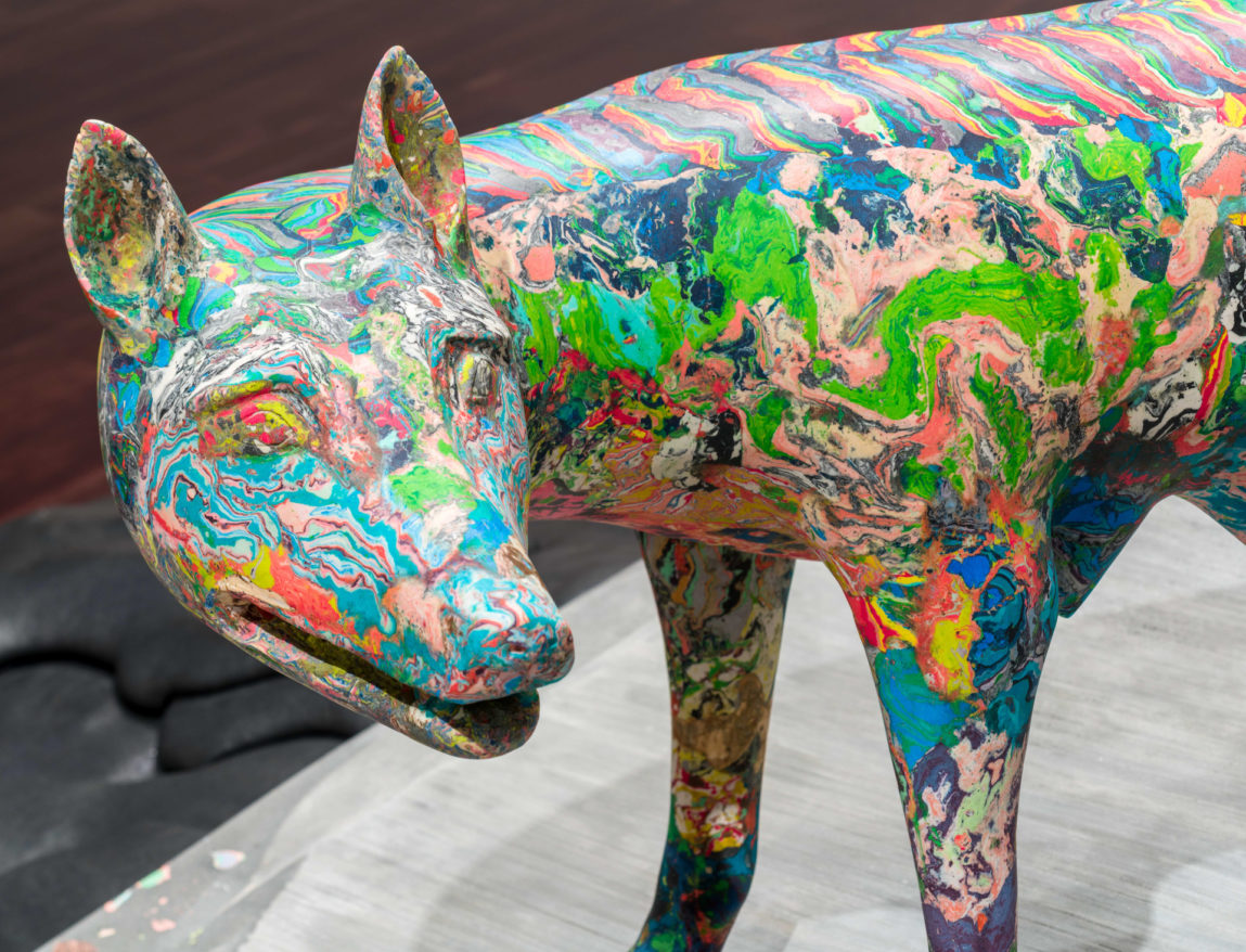 Lily Cox-Richard feature image, close up of multi-colored marbled wolf sculpture