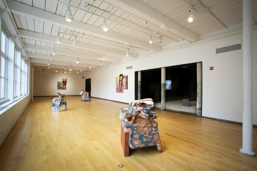 Installation view of Ceramics in the Expanded Field, MASS MoCA, North Adams, October 16, 2021-April 2023 with works by Jessica Jackson Hutchins