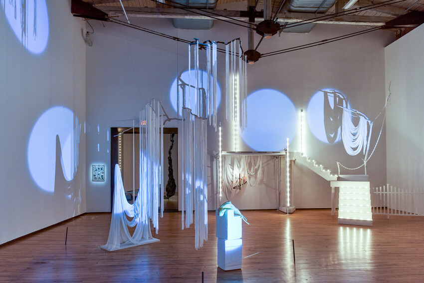 Installation view of Marc Swanson: A Memorial to Ice at the Dead Deer Disco. MASS MoCA, 2022. Photo by Tony Luong.