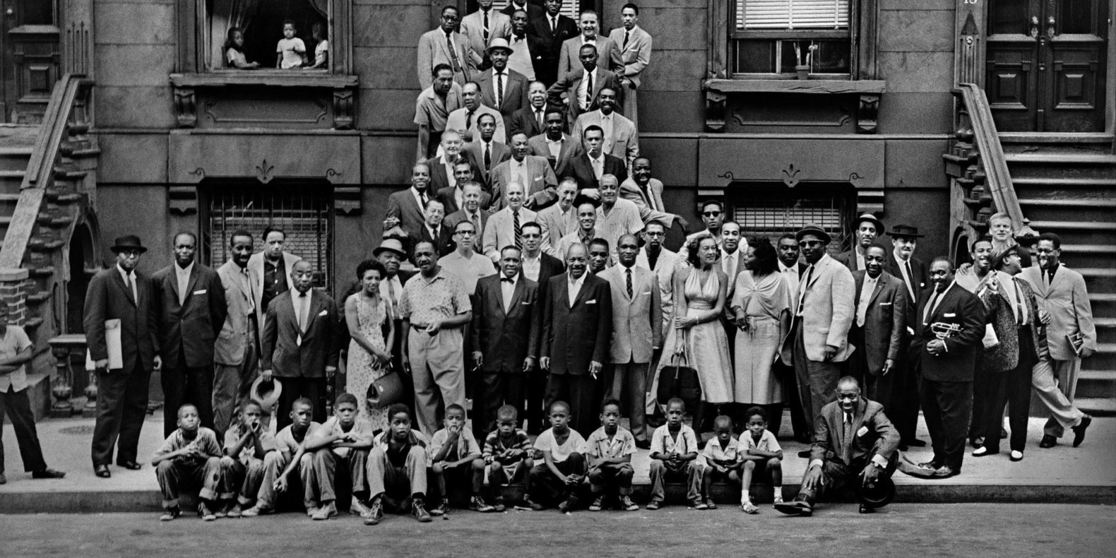 Deep Water exhibition on view at MASS MoCA, feature image. Art Kane, A Great Day in Harlem, 1958.